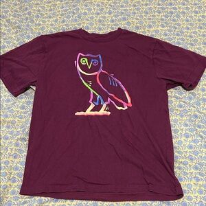OVO Maroon Tee with Multicolor Owl Design